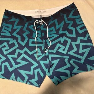 American Eagle Outfitters Teal and Navy Swim Trunks